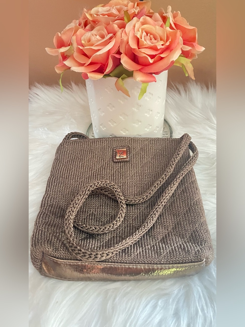Lina Brown Knit Crossbody with Braided Strap